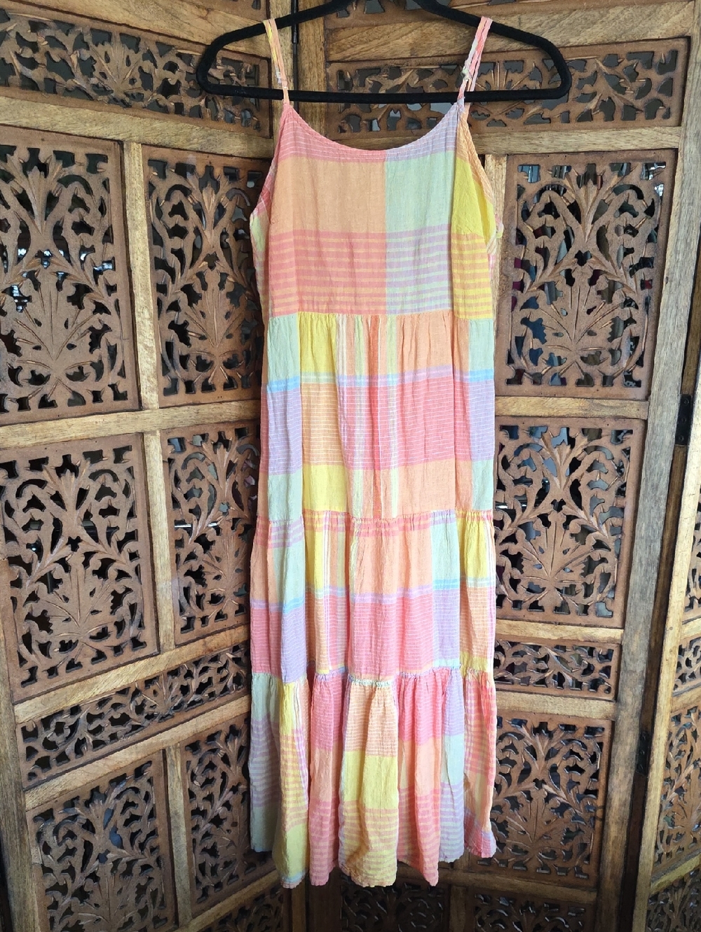 beachlunchlounge Pastel Check Tiered Midi Dress in Yellow, Pink, Peach, Mint